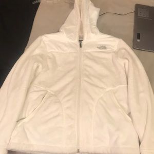 Pure white North Face jacket w/hood size M